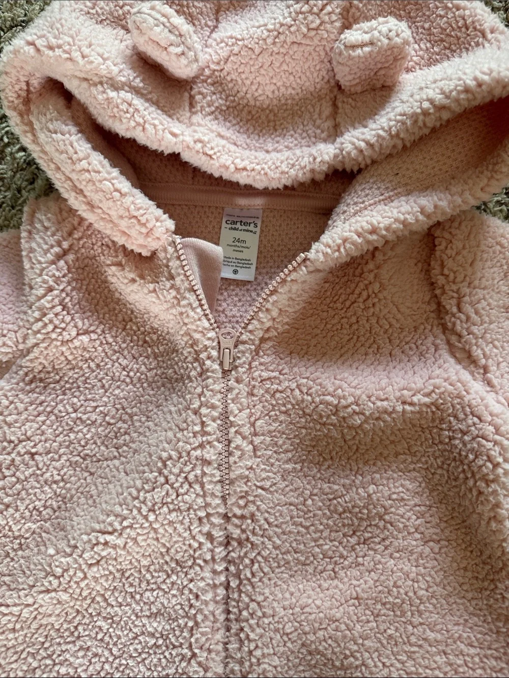 Carter's Plush Hooded One-Piece Rompers in Pink and Cream Cherry Print